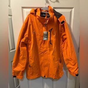 Tezo Large Men’s Orange Hooded Windbreaker Lightweight Hiking Rain Jacket NWT
